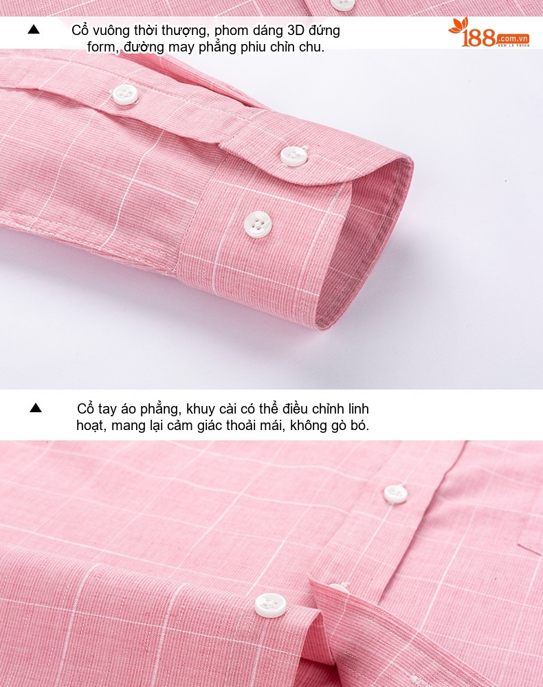 Áo Sơ Mi Nam Cotton Mỏng Nhẹ Họa Tiết Kẻ Caro Công Sở Màu Hồng, Xanh Dương, Xanh Lá, Xám... chi tiết 7