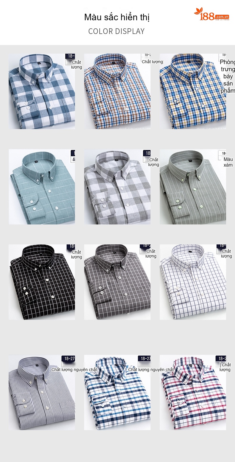 Áo Sơ Mi Nam Cotton Họa Tiết Kẻ Sọc Mỏng Nhẹ Màu Trắng, Đen, Xám, Xanh chi tiết 15