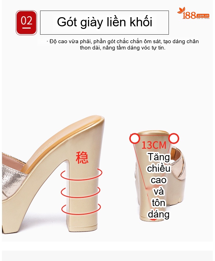Dép Lưới Nữ Da Bóng Gót Vuông Chiều Cao Đế Khoảng 10cm Màu Đen, Vàng chi tiết 7