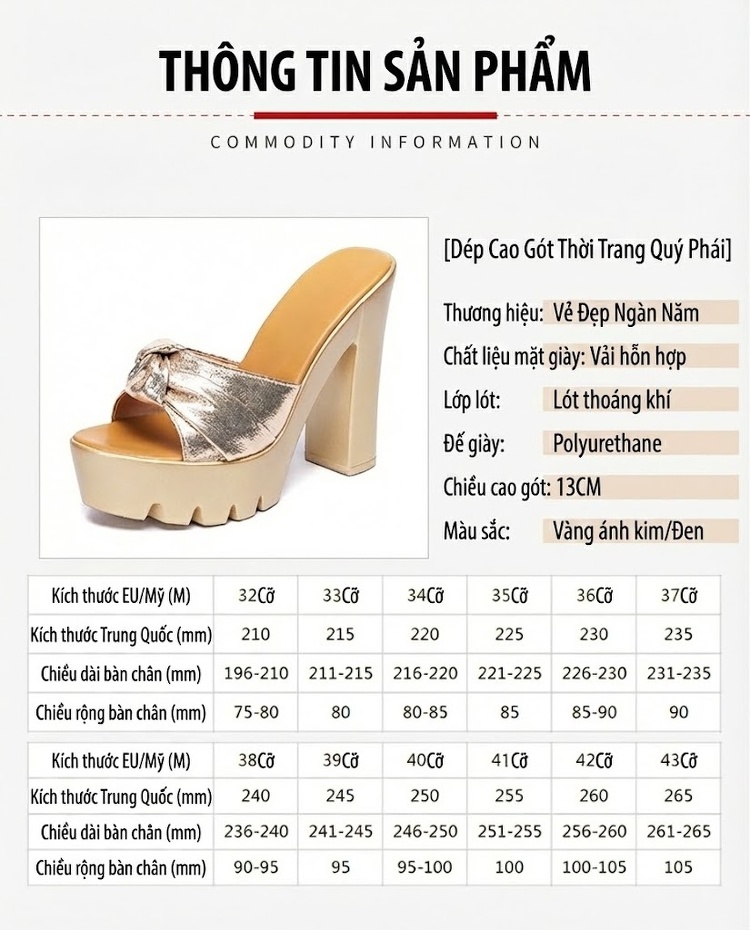 Dép Lưới Nữ Da Bóng Gót Vuông Chiều Cao Đế Khoảng 10cm Màu Đen, Vàng chi tiết 4