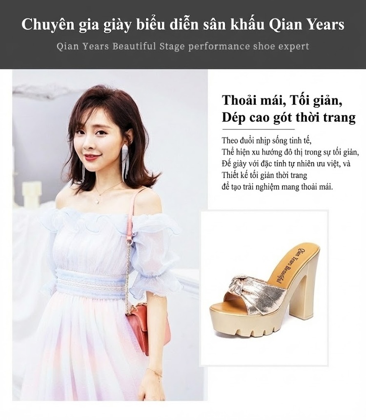 Dép Lưới Nữ Da Bóng Gót Vuông Chiều Cao Đế Khoảng 10cm Màu Đen, Vàng chi tiết 1