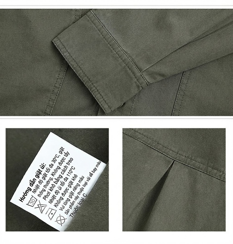 Áo Khoác Nam Cotton Ngắn Tay Dài Nhiều Túi Phong Cách Casual Màu Đen, Nâu, Xanh... chi tiết 20