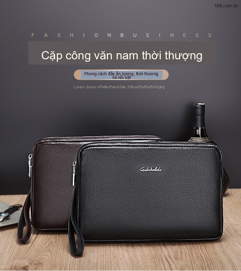 Ví Cầm Tay Nam Da Bò Khóa Kéo Công Sở, Đựng Điện Thoại Màu Đen, Nâu chi tiết 1