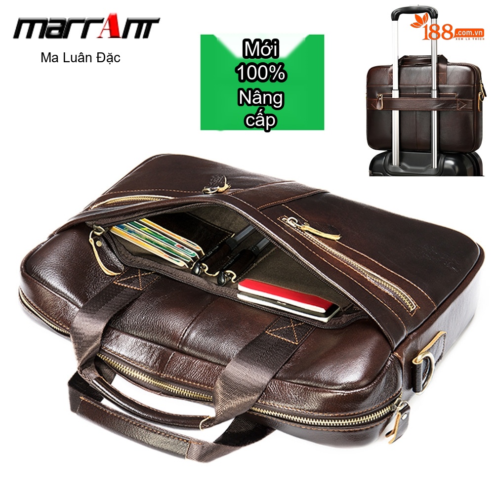 Túi Xách Công Sở Nam Da Thật Đựng Laptop Chống Sốc Có Dây Đeo Màu Nâu, Đen