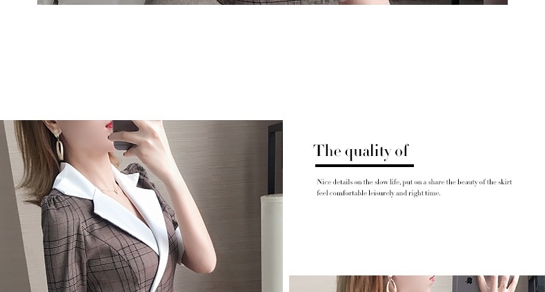 Váy Đầm Công Sở Nữ Họa Tiết Kẻ Caro Cổ chữ Vest Tay Lỡ Dáng Ôm Thanh Lịch Màu Nâu chi tiết 12