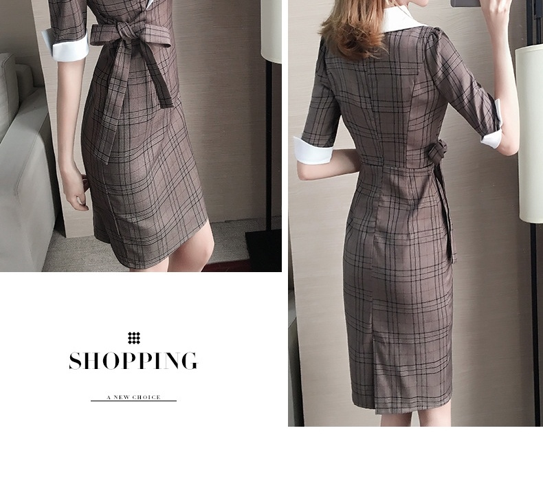 Váy Đầm Công Sở Nữ Họa Tiết Kẻ Caro Cổ chữ Vest Tay Lỡ Dáng Ôm Thanh Lịch Màu Nâu chi tiết 13