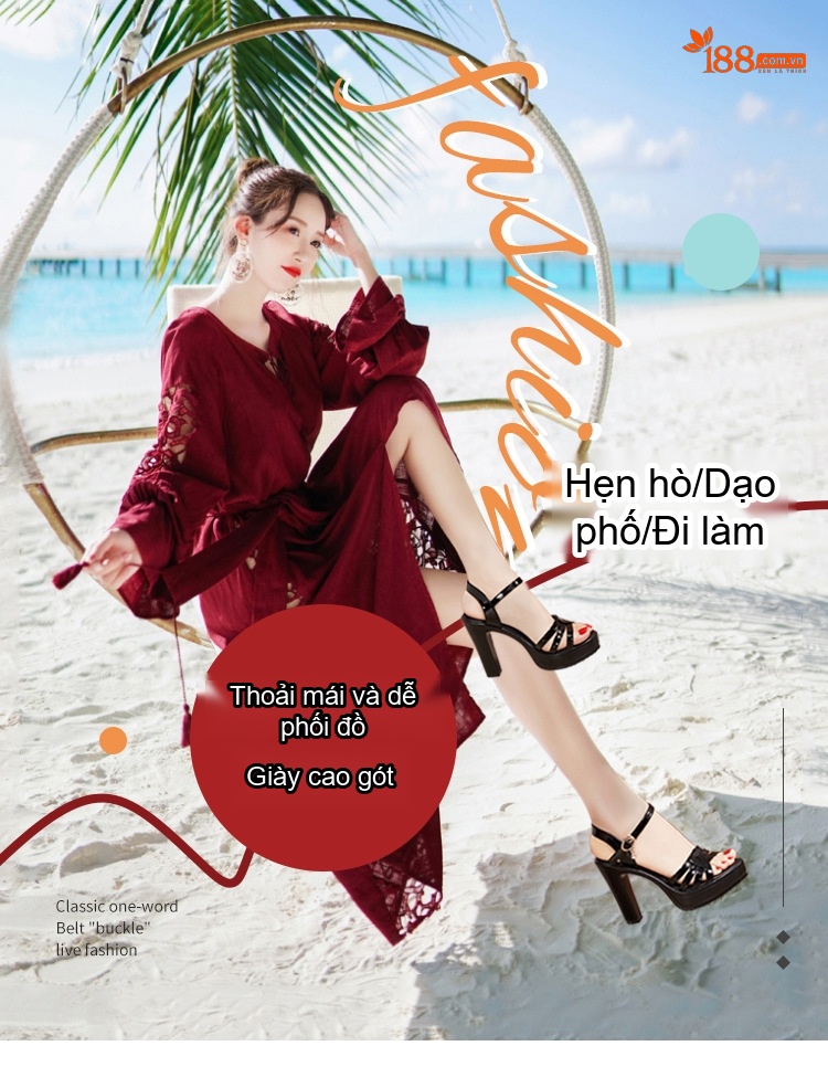 Giày Sandal Cao Gót Nữ Quai Ngang Hở Ngón Da Bóng Gót Cao 10cm Màu Đen, Đỏ, Trắng, Vàng Kim... chi tiết 1