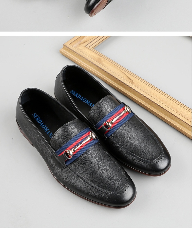 Giày Lười Nam Da Bò Mềm Mại Chiều Cao Đế Khoảng 2cm Màu Đen, Xanh Navy chi tiết 8