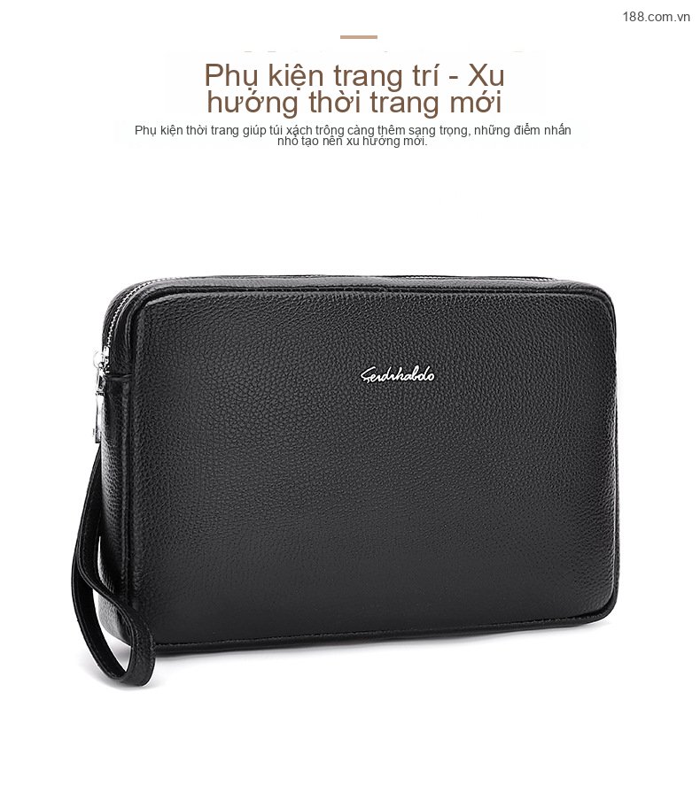 Ví Cầm Tay Nam Da Bò Khóa Kéo Công Sở, Đựng Điện Thoại Màu Đen, Nâu chi tiết 4