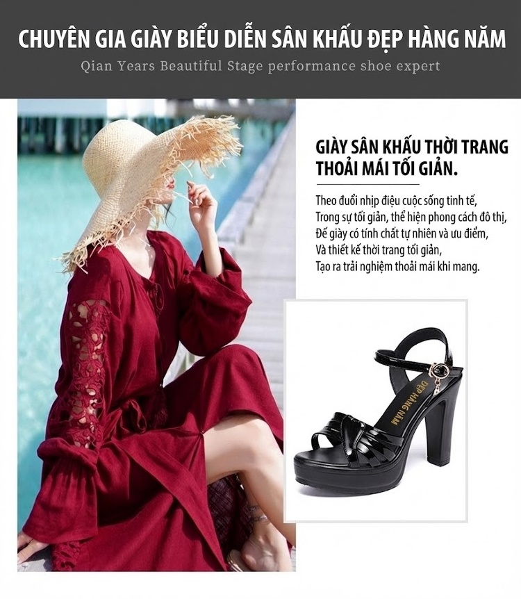 Giày Sandal Cao Gót Nữ Quai Ngang Hở Ngón Da Bóng Gót Cao 10cm Màu Đen, Đỏ, Trắng, Vàng Kim... chi tiết 2