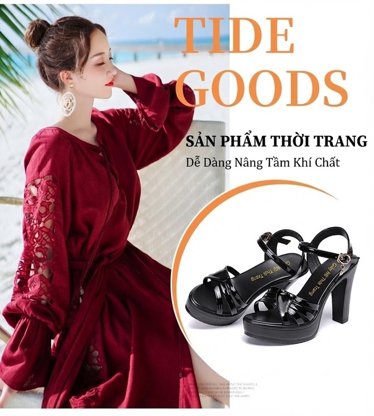 Giày Sandal Cao Gót Nữ Quai Ngang Hở Ngón Da Bóng Gót Cao 10cm Màu Đen, Đỏ, Trắng, Vàng Kim... chi tiết 7