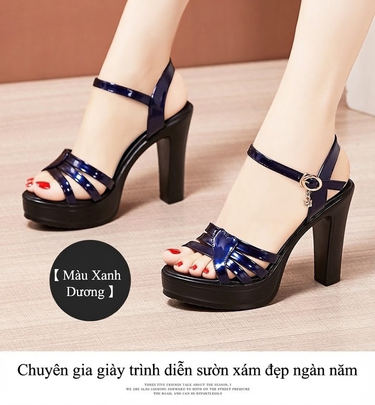 Giày Sandal Cao Gót Nữ Quai Ngang Hở Ngón Da Bóng Gót Cao 10cm Màu Đen, Đỏ, Trắng, Vàng Kim... chi tiết 15