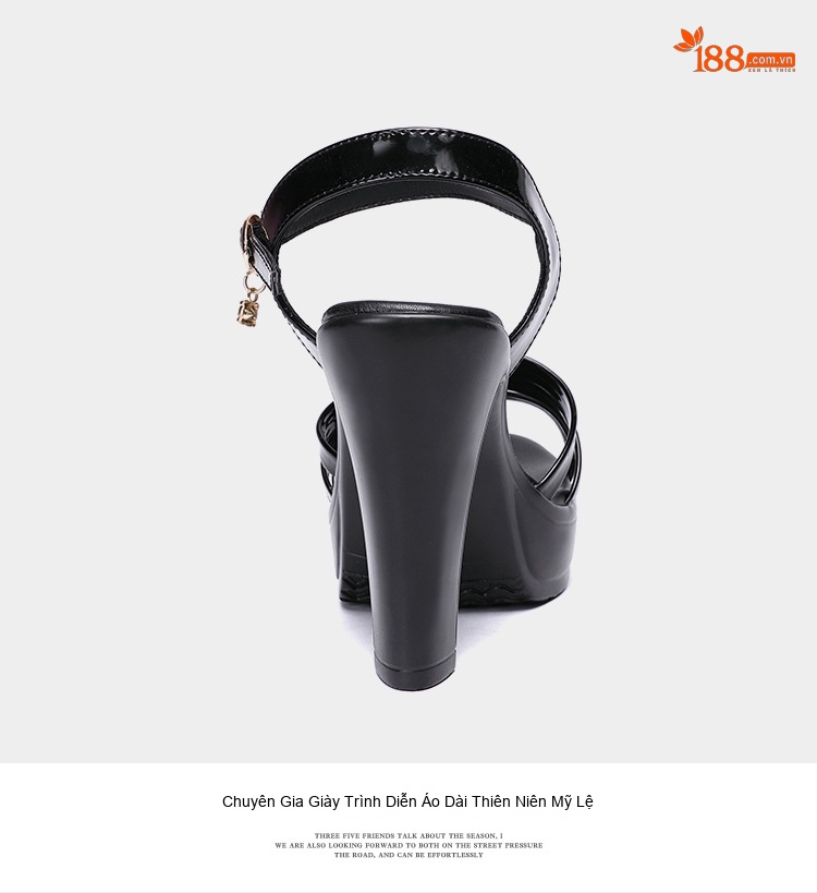 Giày Sandal Cao Gót Nữ Quai Ngang Hở Ngón Da Bóng Gót Cao 10cm Màu Đen, Đỏ, Trắng, Vàng Kim... chi tiết 19