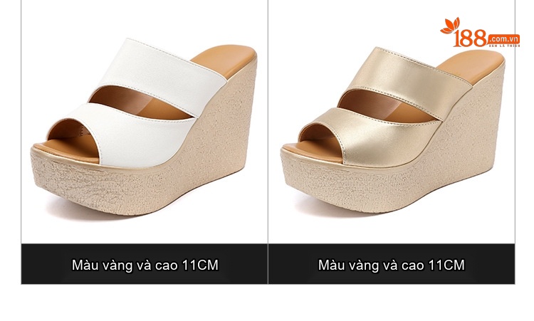 Dép Xuồng Nữ Quai Ngang Đế Bánh Mì Chiều Cao Đế 11cm Da Bóng Màu Đen, Đỏ, Trắng, Vàng... chi tiết 3