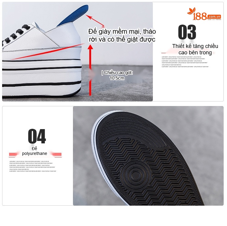 Giày Platform Nữ Da Thật Chiều Cao Đế 7.5cm Màu Đen, Trắng chi tiết 6
