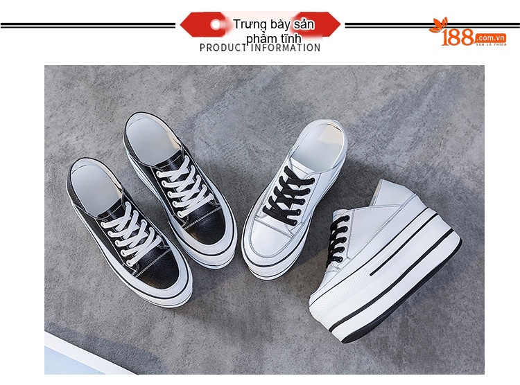 Giày Platform Nữ Da Thật Chiều Cao Đế 7.5cm Màu Đen, Trắng chi tiết 14