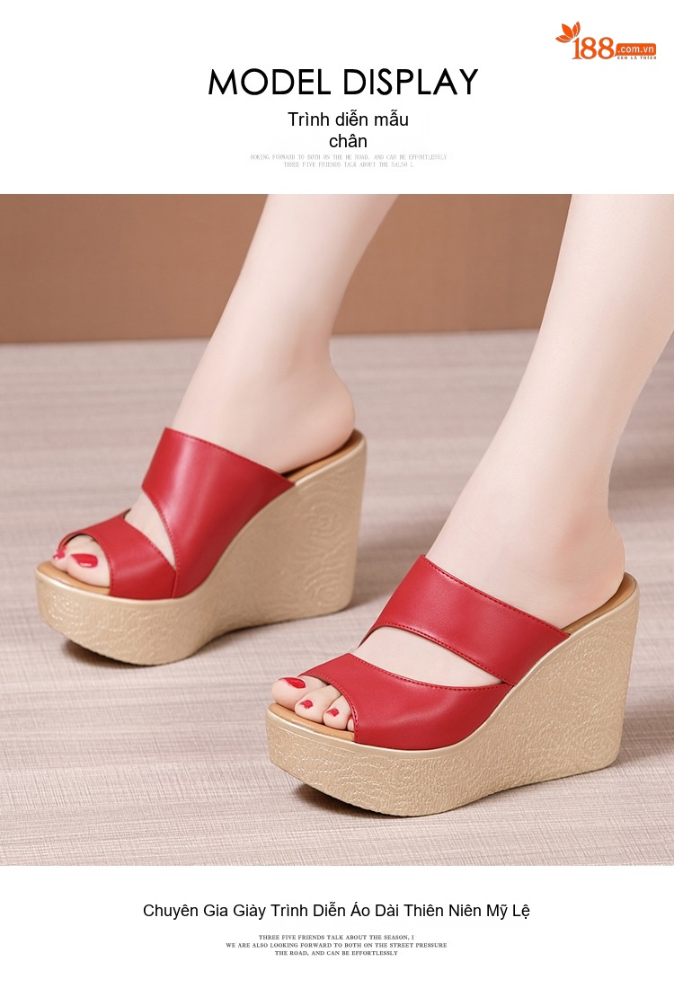Dép Xuồng Nữ Quai Ngang Đế Bánh Mì Chiều Cao Đế 11cm Da Bóng Màu Đen, Đỏ, Trắng, Vàng... chi tiết 8