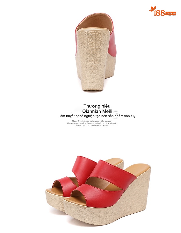 Dép Xuồng Nữ Quai Ngang Đế Bánh Mì Chiều Cao Đế 11cm Da Bóng Màu Đen, Đỏ, Trắng, Vàng... chi tiết 15