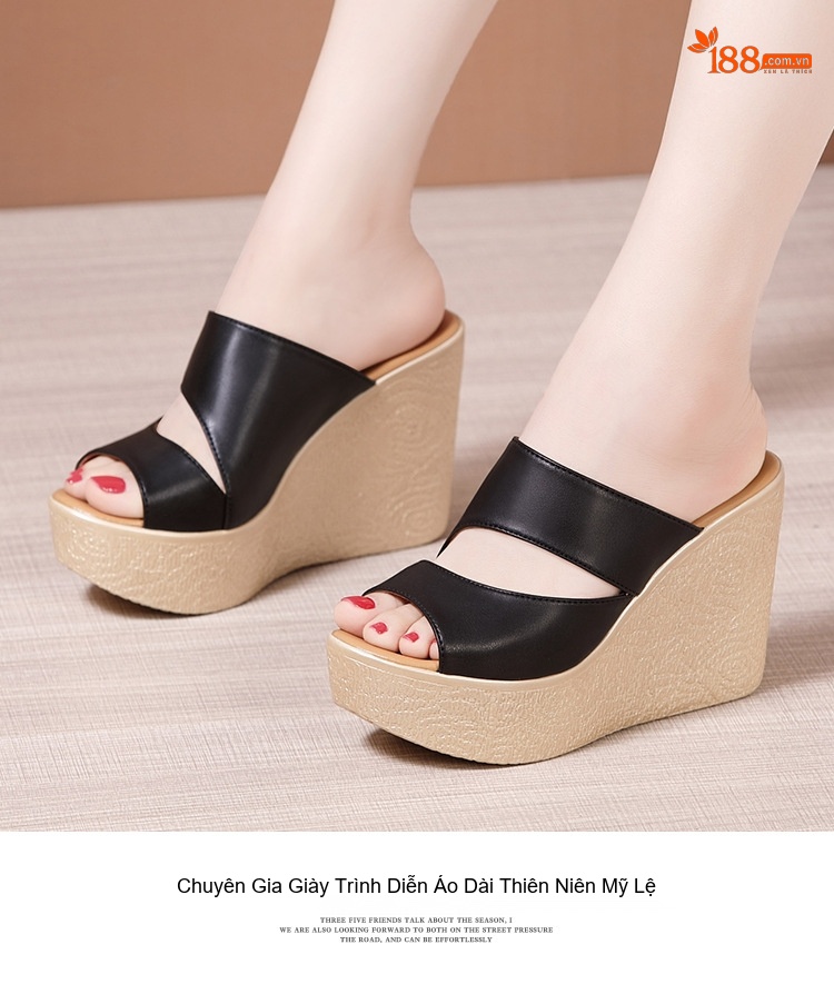Dép Xuồng Nữ Quai Ngang Đế Bánh Mì Chiều Cao Đế 11cm Da Bóng Màu Đen, Đỏ, Trắng, Vàng... chi tiết 11