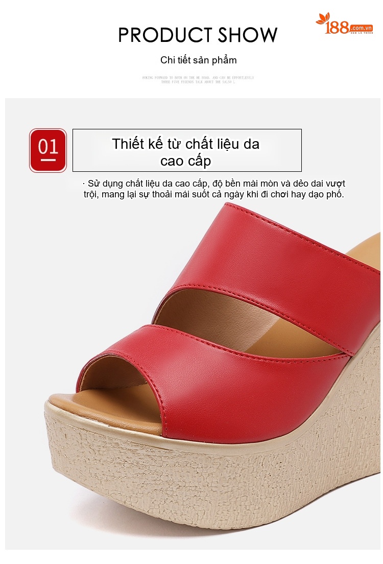 Dép Xuồng Nữ Quai Ngang Đế Bánh Mì Chiều Cao Đế 11cm Da Bóng Màu Đen, Đỏ, Trắng, Vàng... chi tiết 5
