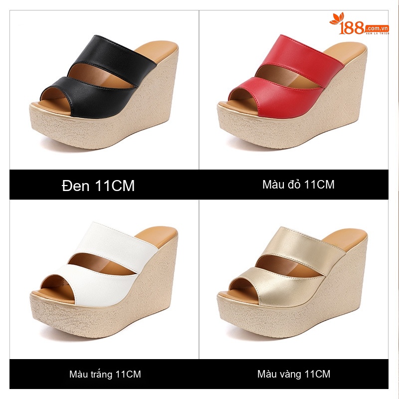 Dép Xuồng Nữ Quai Ngang Đế Bánh Mì Chiều Cao Đế 11cm Da Bóng Màu Đen, Đỏ, Trắng, Vàng...
