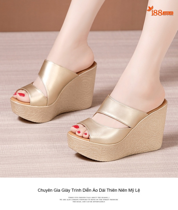 Dép Xuồng Nữ Quai Ngang Đế Bánh Mì Chiều Cao Đế 11cm Da Bóng Màu Đen, Đỏ, Trắng, Vàng... chi tiết 12