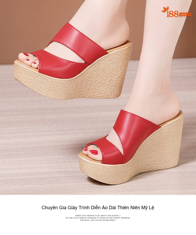 Dép Xuồng Nữ Quai Ngang Đế Bánh Mì Chiều Cao Đế 11cm Da Bóng Màu Đen, Đỏ, Trắng, Vàng... chi tiết 9