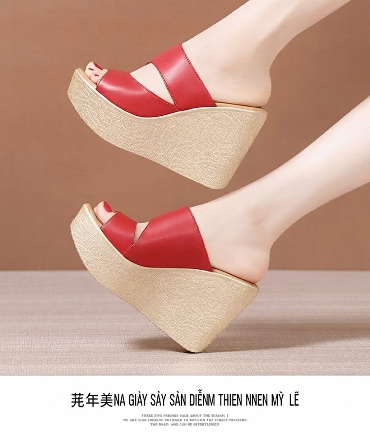 Dép Xuồng Nữ Quai Ngang Đế Bánh Mì Chiều Cao Đế 11cm Da Bóng Màu Đen, Đỏ, Trắng, Vàng... chi tiết 10