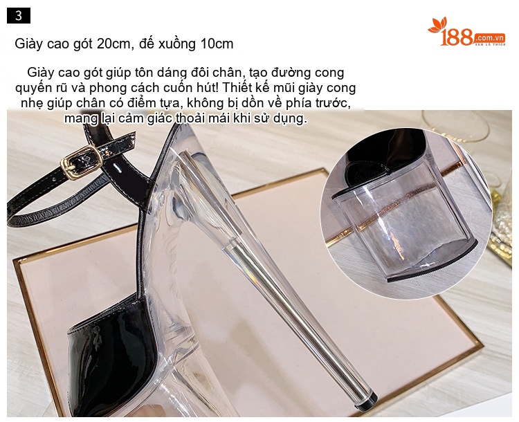 Giày Sandal Cao Gót Nữ Quai Ngang Hở Ngón Da Bóng Gót Cao 10cm - 12cm Màu Đen, Trắng, Bạc, Hồng... chi tiết 7