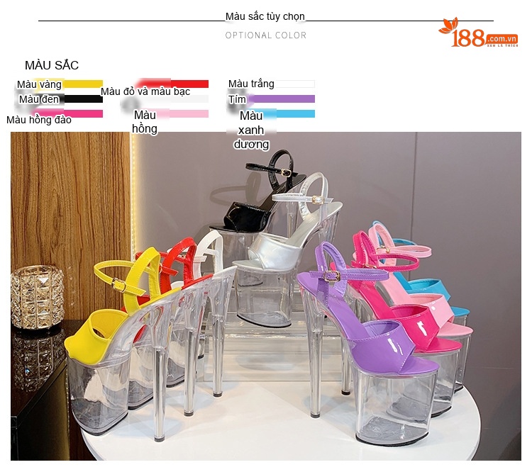 Giày Sandal Cao Gót Nữ Quai Ngang Hở Ngón Da Bóng Gót Cao 10cm - 12cm Màu Đen, Trắng, Bạc, Hồng... chi tiết 3