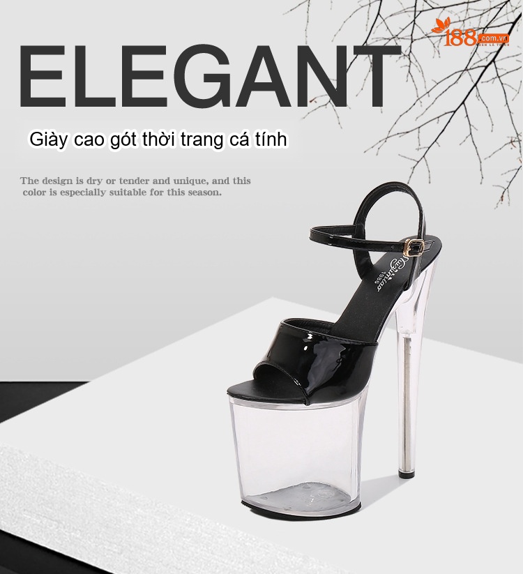 Giày Sandal Cao Gót Nữ Quai Ngang Hở Ngón Da Bóng Gót Cao 10cm - 12cm Màu Đen, Trắng, Bạc, Hồng... chi tiết 1