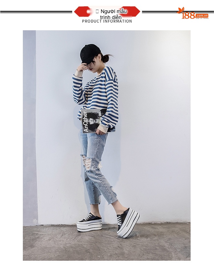 Giày Platform Nữ Da Thật Chiều Cao Đế 7.5cm Màu Đen, Trắng chi tiết 7