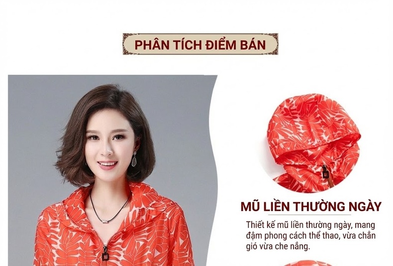 Áo Khoác Chống Nắng Nữ Dáng Rộng Mùa Hè Có Mũ Trùm Đầu Tay Dài Phong Cách Hàn Quốc Màu Cam chi tiết 4