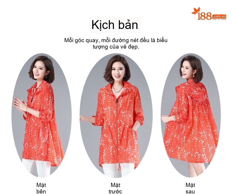 Áo Khoác Chống Nắng Nữ Dáng Rộng Mùa Hè Có Mũ Trùm Đầu Tay Dài Phong Cách Hàn Quốc Màu Cam chi tiết 3