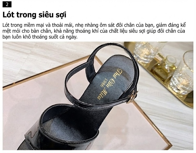Giày Sandal Cao Gót Nữ Quai Ngang Hở Ngón Da Bóng Gót Cao 10cm - 12cm Màu Đen, Trắng, Bạc, Hồng... chi tiết 6