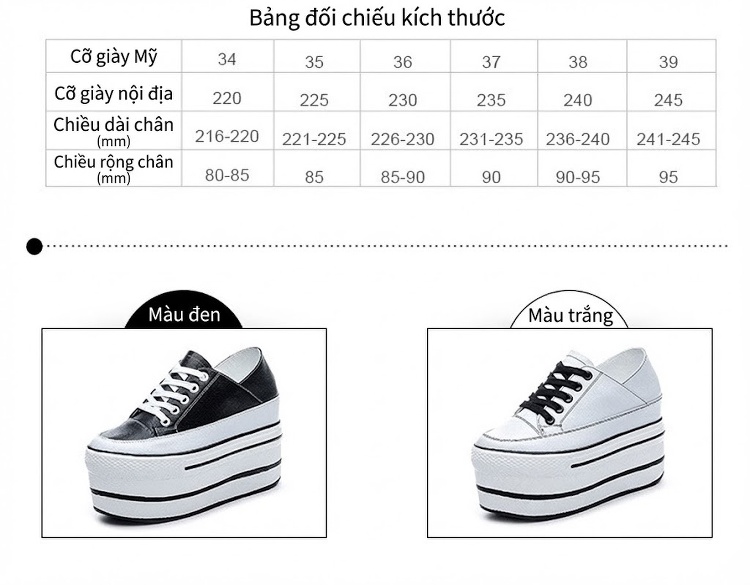 Giày Platform Nữ Da Thật Chiều Cao Đế 7.5cm Màu Đen, Trắng chi tiết 4