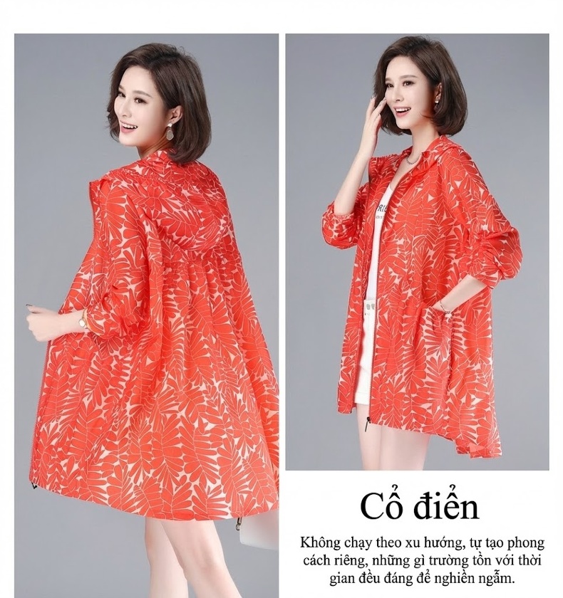 Áo Khoác Chống Nắng Nữ Dáng Rộng Mùa Hè Có Mũ Trùm Đầu Tay Dài Phong Cách Hàn Quốc Màu Cam chi tiết 9