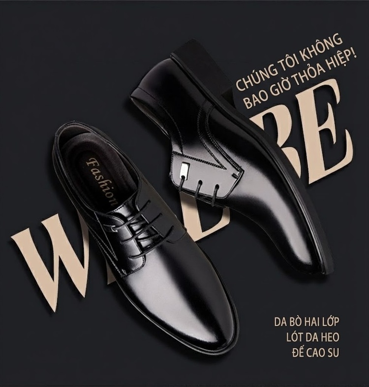 Giày Tây Buộc Dây Nam Da Bóng Chiều Cao Đế 6cm Màu Đen, Nâu chi tiết 5