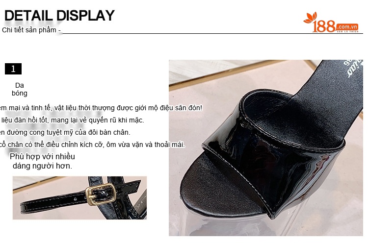 Giày Sandal Cao Gót Nữ Quai Ngang Hở Ngón Da Bóng Gót Cao 10cm - 12cm Màu Đen, Trắng, Bạc, Hồng... chi tiết 5