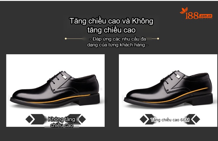 Giày Tây Buộc Dây Nam Da Bóng Chiều Cao Đế 6cm Màu Đen, Nâu chi tiết 7