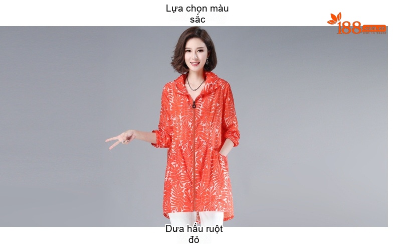 Áo Khoác Chống Nắng Nữ Dáng Rộng Mùa Hè Có Mũ Trùm Đầu Tay Dài Phong Cách Hàn Quốc Màu Cam chi tiết 5
