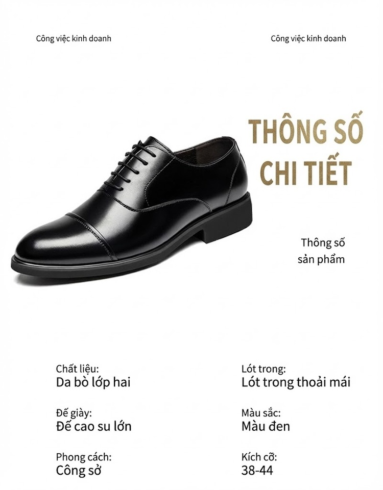 Giày Tây Buộc Dây Nam Da Bò Tăng Chiều Cao 6cm Phong Cách Anh Quốc Màu Đen, Nâu chi tiết 7