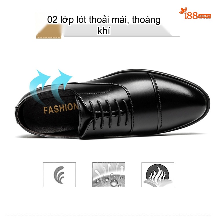 Giày Tây Buộc Dây Nam Da Bò Tăng Chiều Cao 6cm Phong Cách Anh Quốc Màu Đen, Nâu chi tiết 12