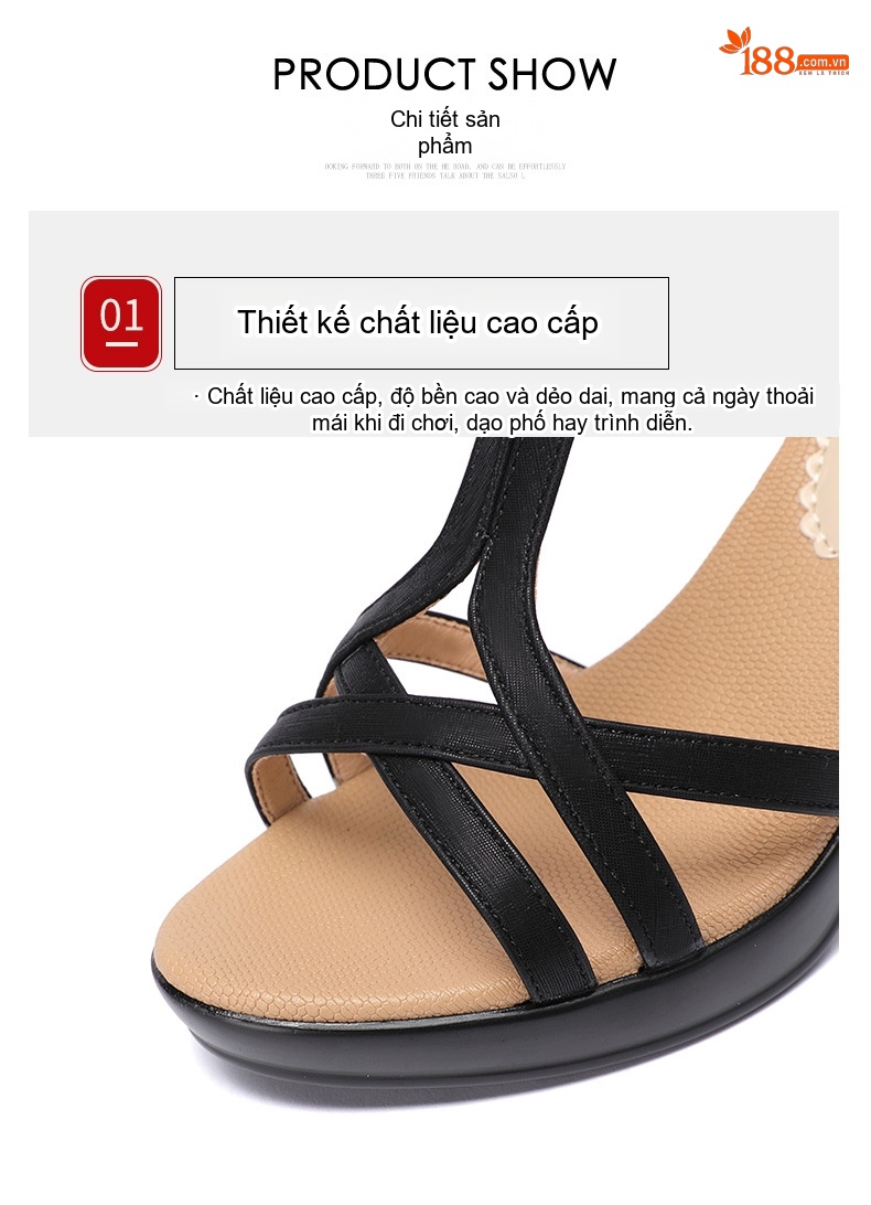 Giày Sandal Cao Gót Nữ Quai Chữ T Đế Xuồng Gót Cao 8cm Màu Đen, Vàng Kim, Rượu Vang chi tiết 4