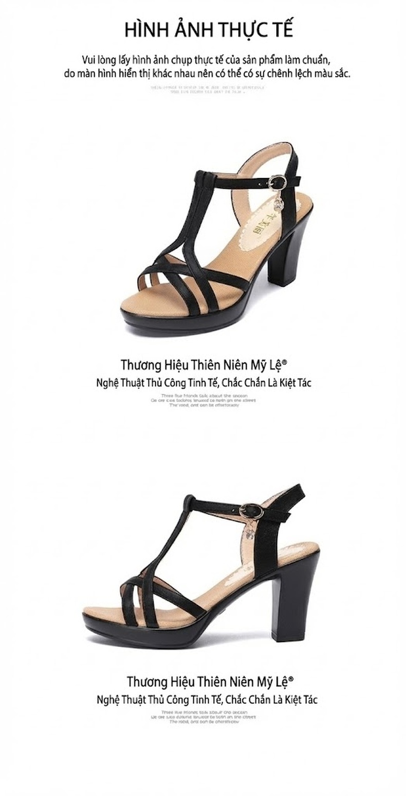 Giày Sandal Cao Gót Nữ Quai Chữ T Đế Xuồng Gót Cao 8cm Màu Đen, Vàng Kim, Rượu Vang chi tiết 13
