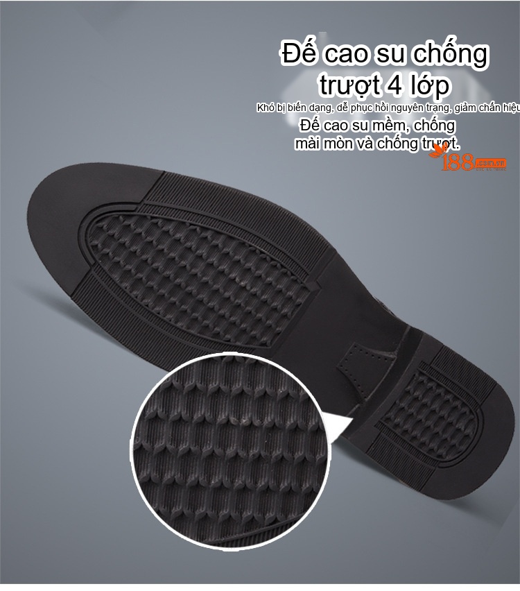 Giày Tây Buộc Dây Nam Da Bóng Chiều Cao Đế 6cm Màu Đen, Nâu chi tiết 11