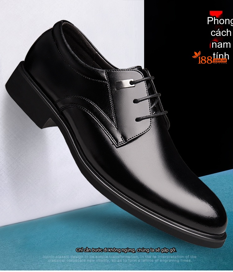 Giày Tây Buộc Dây Nam Da Bóng Chiều Cao Đế 6cm Màu Đen, Nâu chi tiết 1