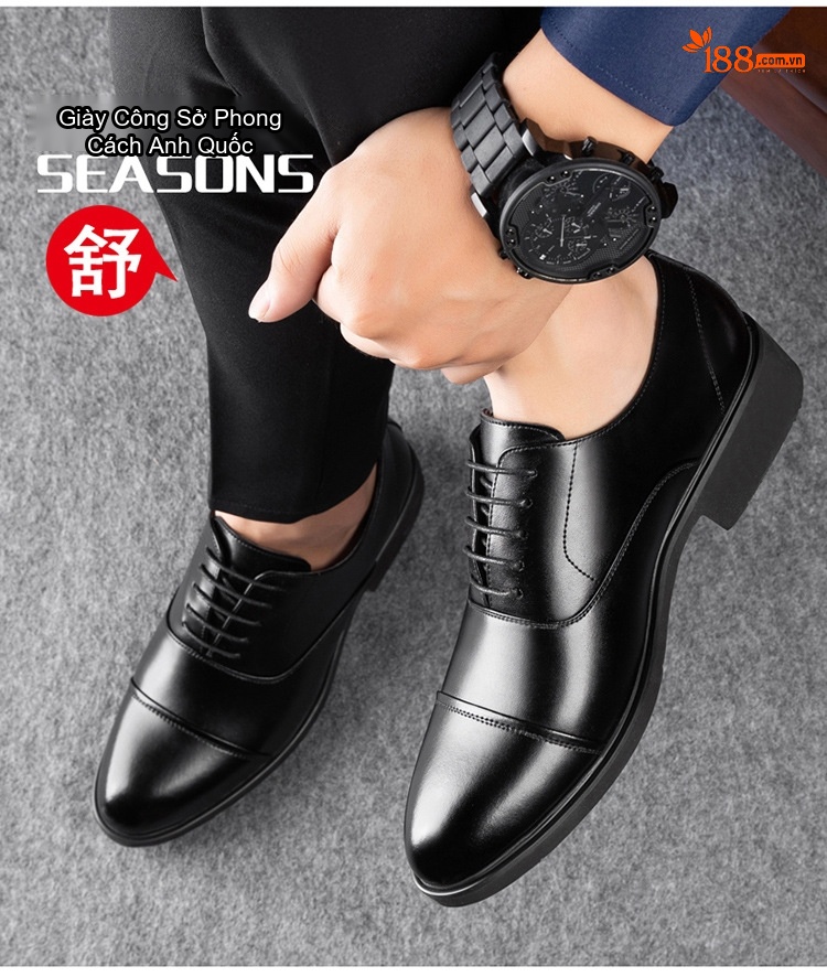 Giày Tây Buộc Dây Nam Da Bò Tăng Chiều Cao 6cm Phong Cách Anh Quốc Màu Đen, Nâu chi tiết 3