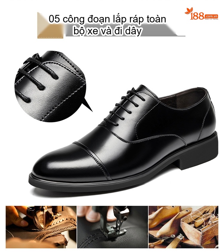 Giày Tây Buộc Dây Nam Da Bò Tăng Chiều Cao 6cm Phong Cách Anh Quốc Màu Đen, Nâu chi tiết 14