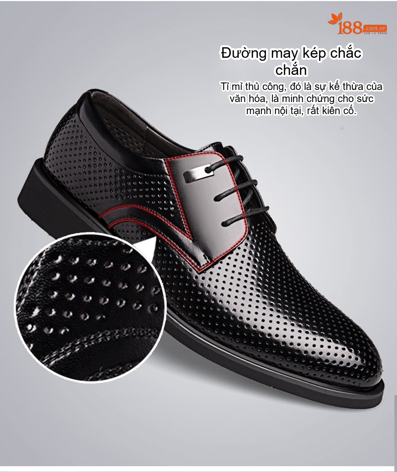 Giày Tây Buộc Dây Nam Da Bò Tăng Chiều Cao 6cm Lót Lông Màu Đen, Nâu chi tiết 11